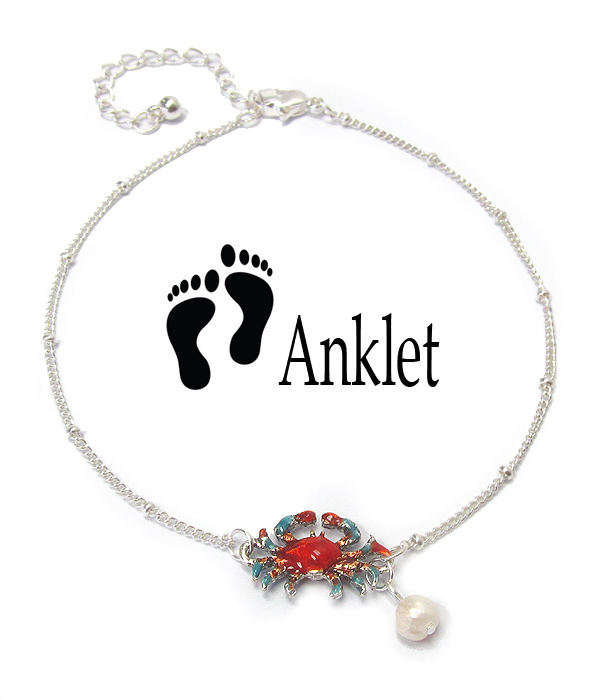 SEALIFE THEME PEARL CHARM ANKLET - CRAB