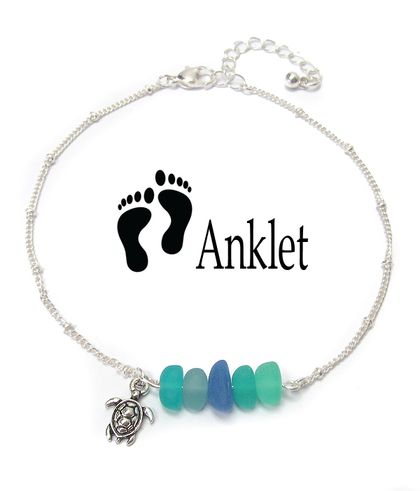 SEALIFE THEME SEAGLASS CHARM ANKLET - TURTLE sea glass