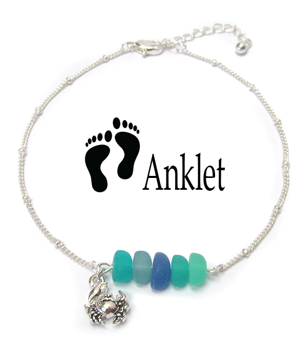 SEALIFE THEME SEAGLASS CHARM ANKLET - CRAB sea glass