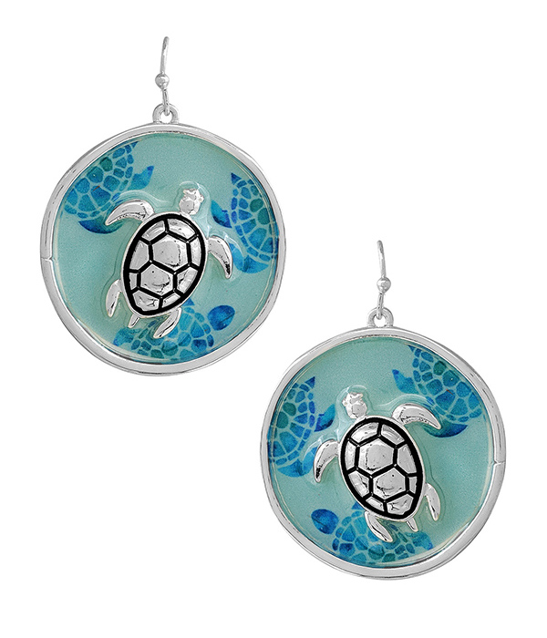 SEALIFE THEME EPOXY DISC EARRING - TURTLE