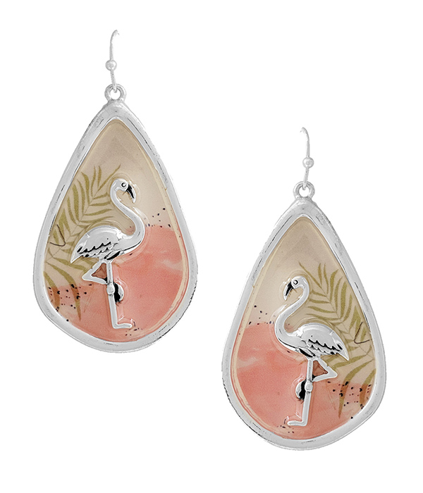 TROPICAL THEME EPOXY TEARDROP EARRING - FLAMINGO