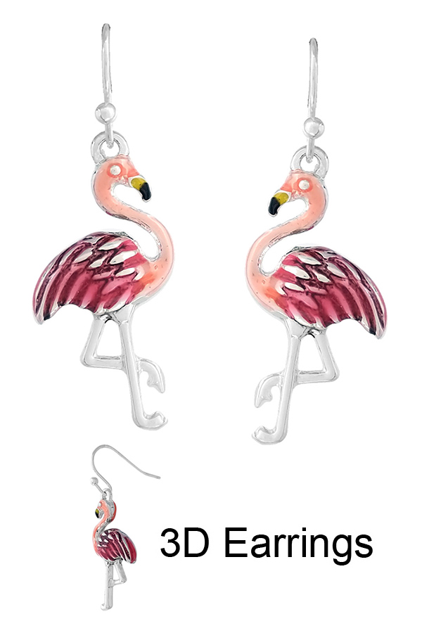 Tropical theme 3d epoxy earring - flamingo