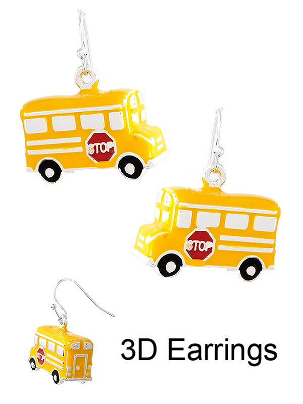 SCHOOL THEME 3D EPOXY EARRING - SCHOOL BUS