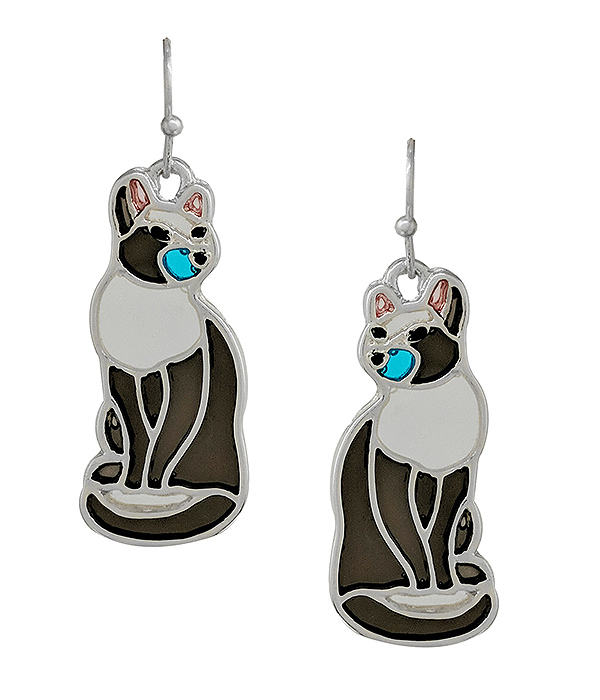 PET LOVERS THEME STAINED GLASS WINDOW INSPIRED MOSAIC EARRING - CAT