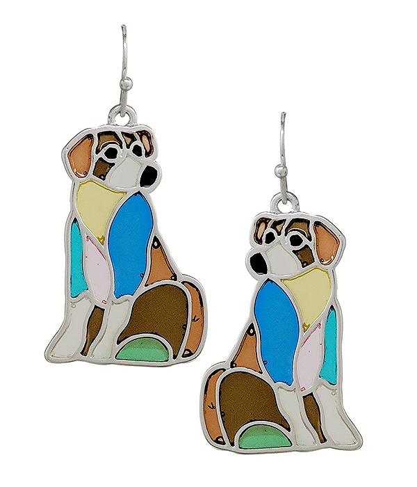 PET LOVERS THEME STAINED GLASS WINDOW INSPIRED MOSAIC EARRING - DOG