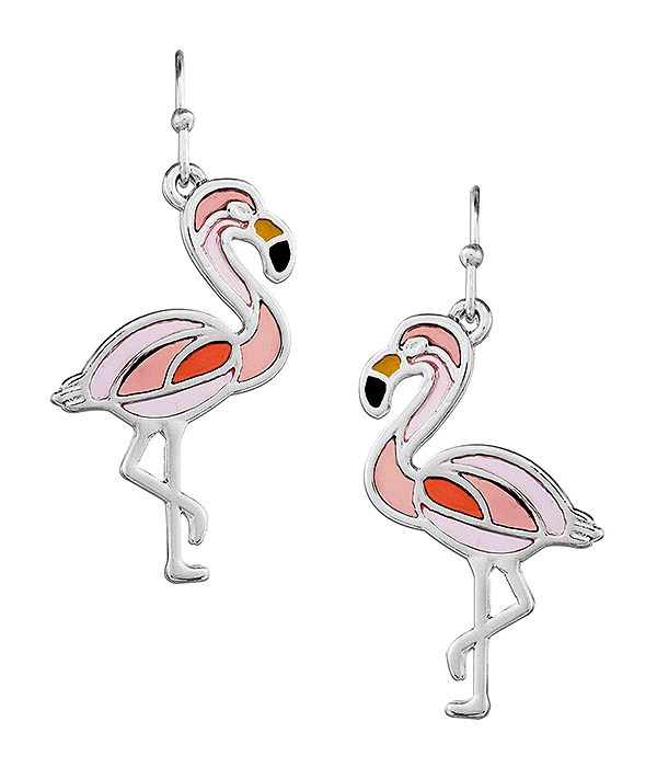 TROPICAL THEME STAINED GLASS WINDOW INSPIRED MOSAIC EARRING - FLAMINGO