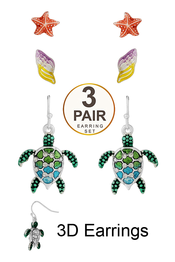 SEALIFE THEME 3 PAIR EARRING SET - TURTLE