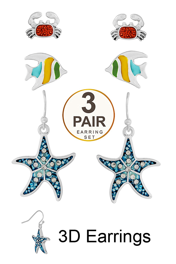 SEALIFE THEME 3 PAIR EARRING SET - STARFISH