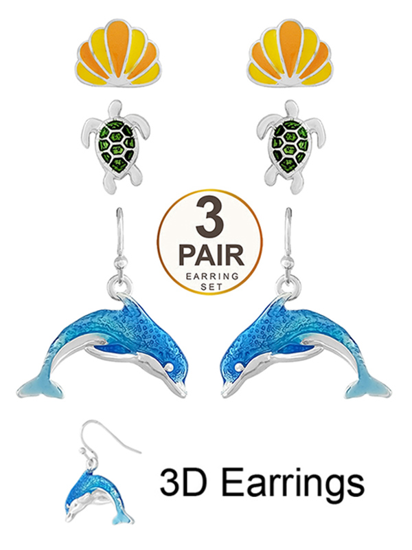 SEALIFE THEME 3 PAIR EARRING SET - DOLPHIN