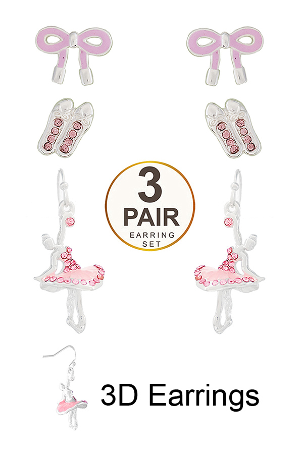 BALLERINA THEME 3 PAIR EARRING SET - BALLERINA