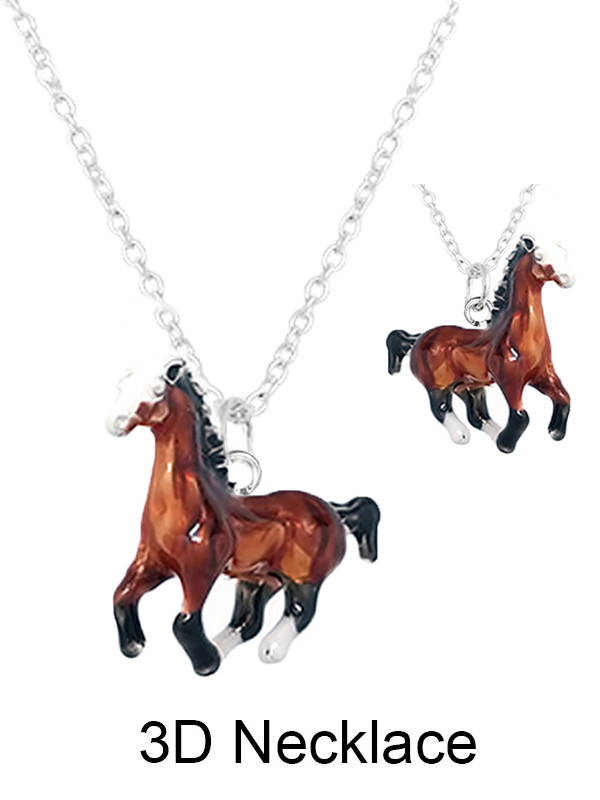 ANIMAL THEME 3D EPOXY PENDANT NECKLACE - HORSE