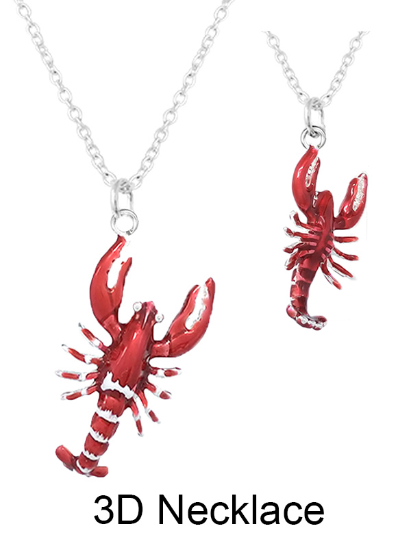 SEALIFE THEME 3D EPOXY PENDANT NECKLACE - LOBSTER