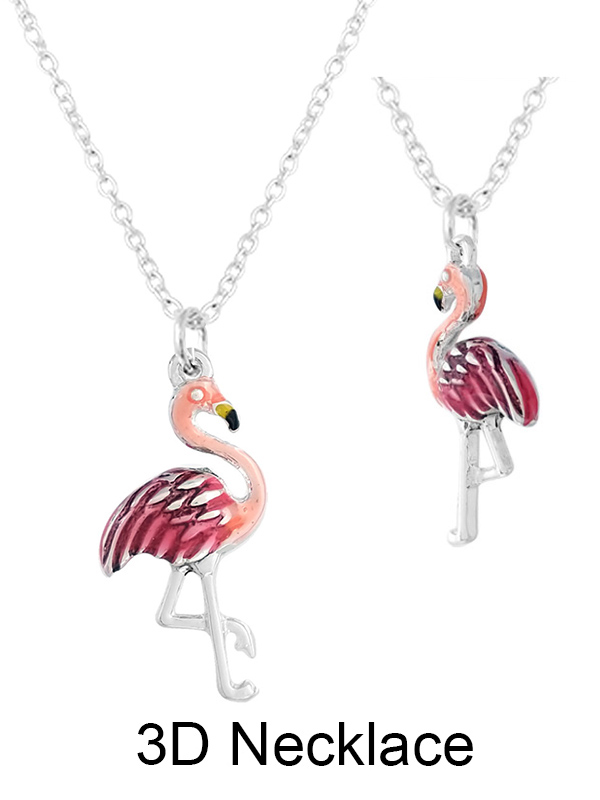 TROPICAL THEME 3D EPOXY PENDANT NECKLACE - FLAMINGO