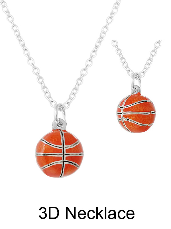 SPORT THEME 3D EPOXY PENDANT NECKLACE - BASKETBALL