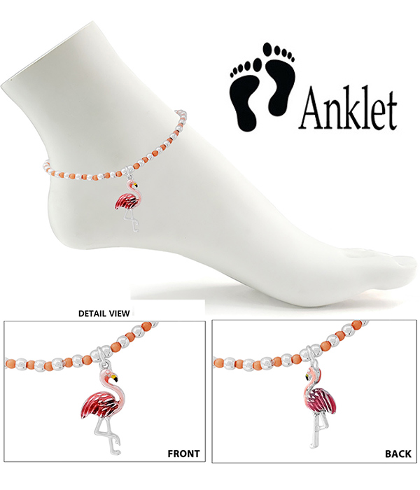 TROPICAL THEME 3D EPOXY CHARM STRETCH ANKLET - FLAMINGO