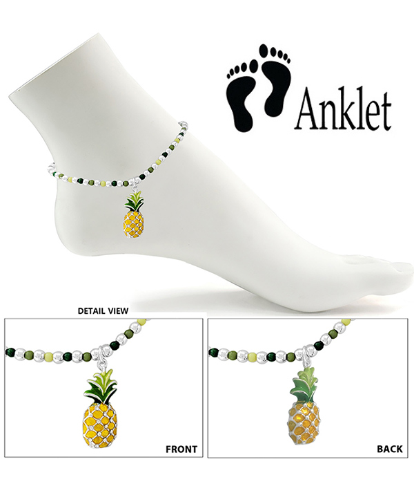 TROPICAL THEME 3D EPOXY CHARM STRETCH ANKLET - PINEAPPLE