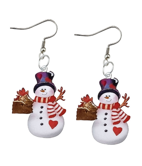 Christmas theme acrylic snowman earring - giftbox
