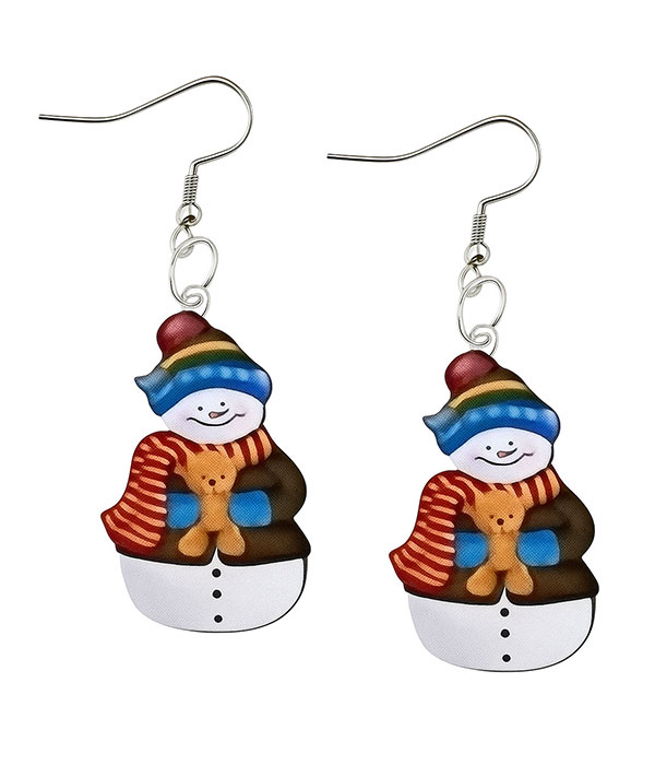 Christmas theme acrylic snowman earring - teddy bear