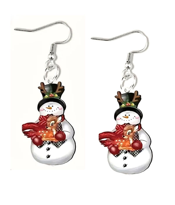 Christmas theme acrylic snowman earring - reindeer