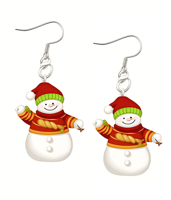 Christmas theme acrylic snowman earring