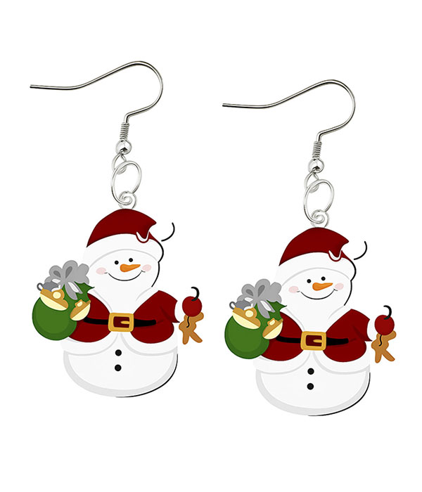 Christmas theme acrylic snowman earring