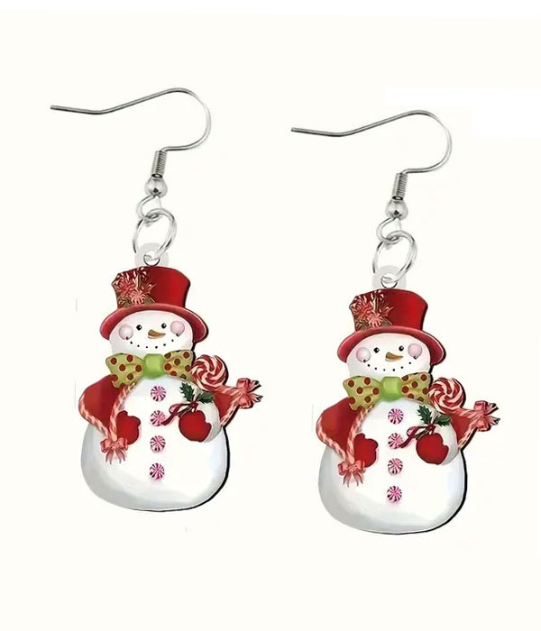 Christmas theme acrylic snowman earring - candycane