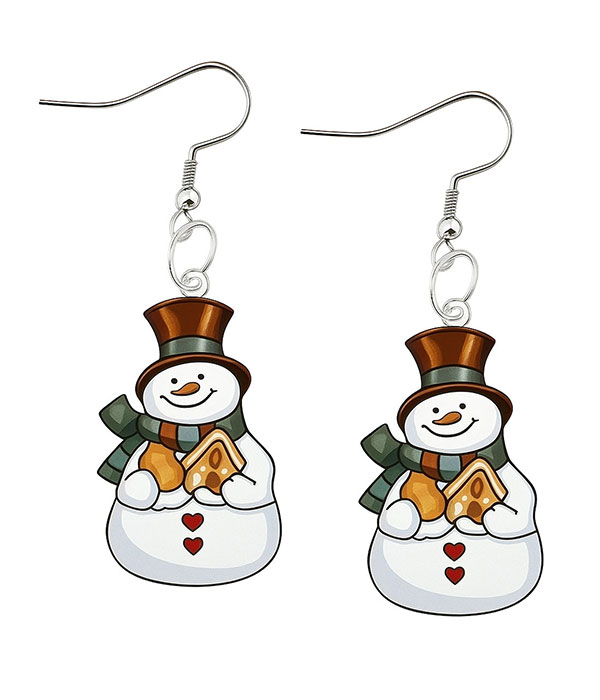 Christmas theme acrylic snowman earring - ginger bread