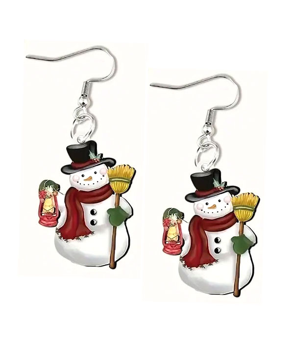 Christmas theme acrylic snowman earring - brush