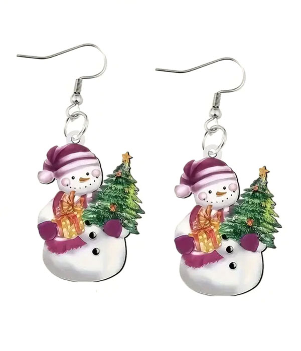 Christmas theme acrylic snowman earring - tree