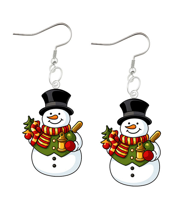 Christmas theme acrylic snowman earring