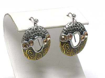 Crystal stud enamel art metal round drop earring