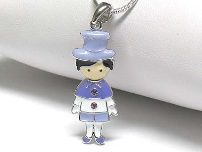 Whitegold palting crystal stud enamel cartoon character necklace