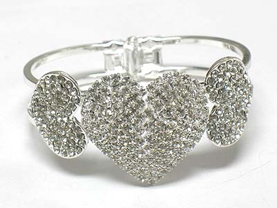 Triple crystal heart hinge bangle