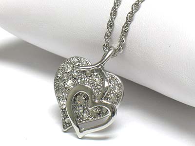 Crystal dual heart pendant neckalce