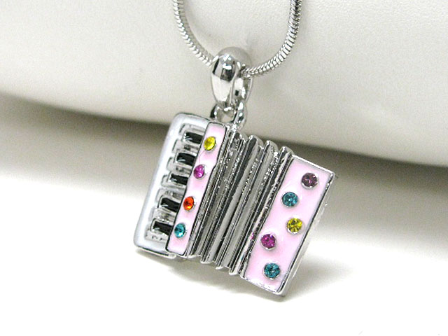 Made in korea whitegold plating crystal stud music theme accordion pendant necklace