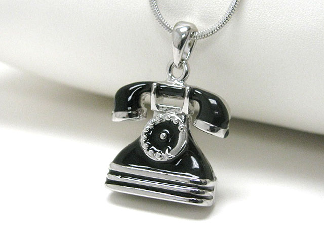 Made in korea whitegold plating metal epoxy telephone pendant necklace