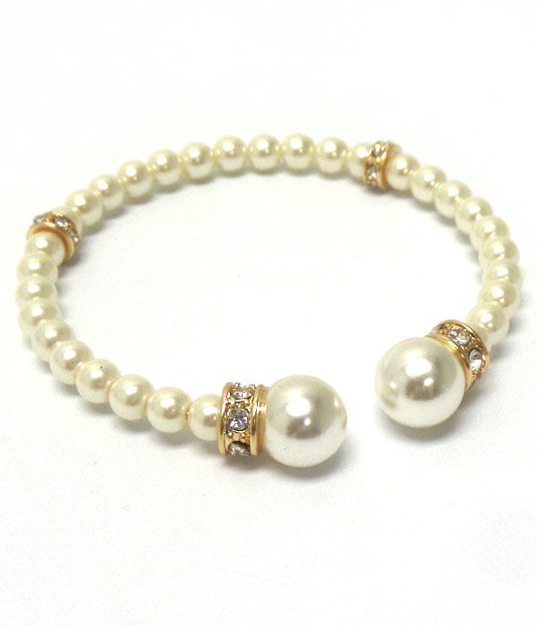 Crystal rondelle and pearl memory band bracelet