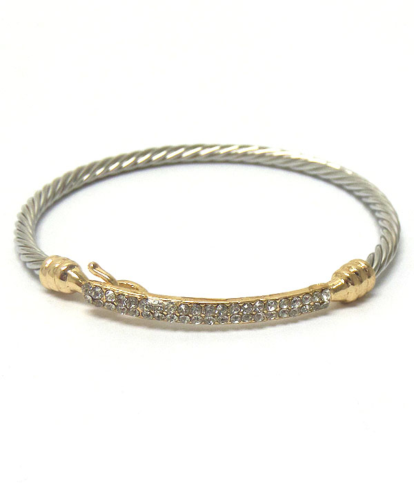 Crystal pave bar and twisted bangle bracelet