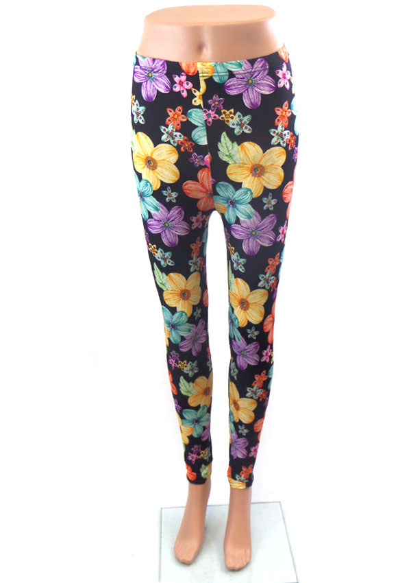 Flower print elastic leggings