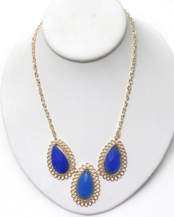Triple teardrop stone link necklace
