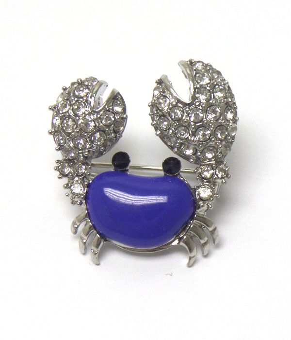 Crystal and epoxy crab brooch or pin
