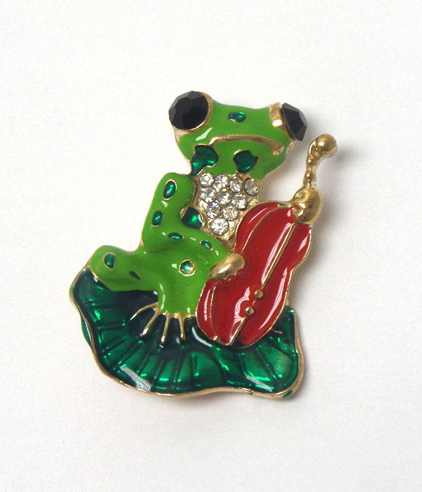 CRYSTAL AND EPOXY FROG BROOCH OR PIN