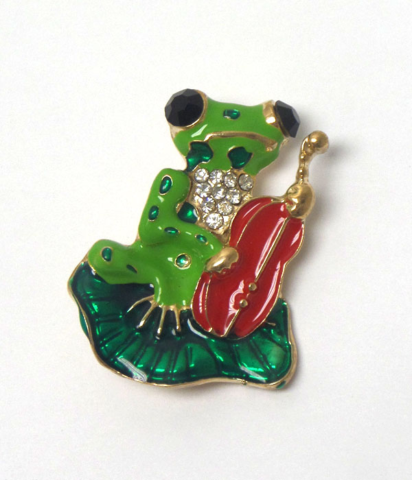 Crystal and epoxy frog brooch or pin