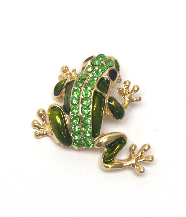 Crystal frog brooch or pin