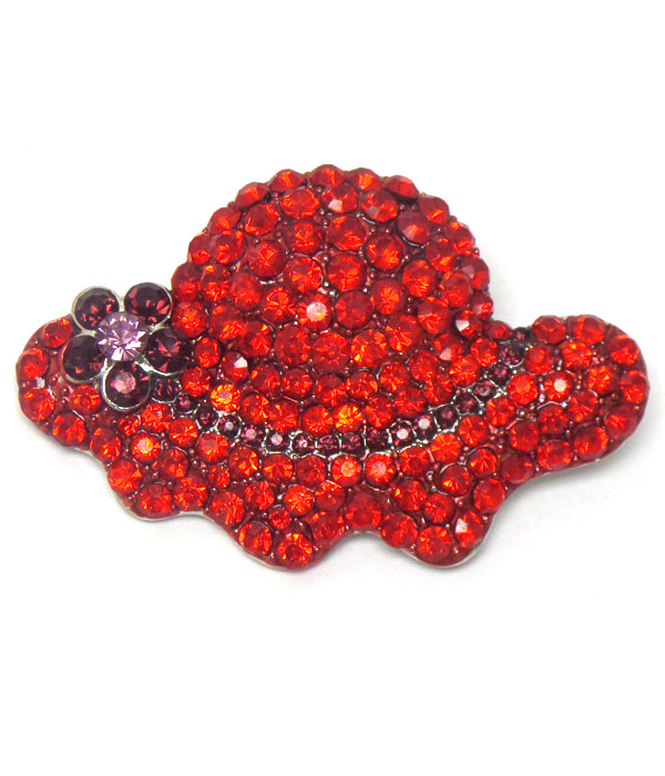 Crystal pave red hat brooch or pin