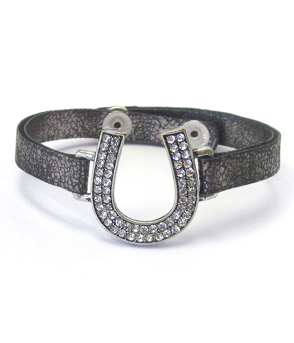 Crystal horse shoe and leather band bracelet