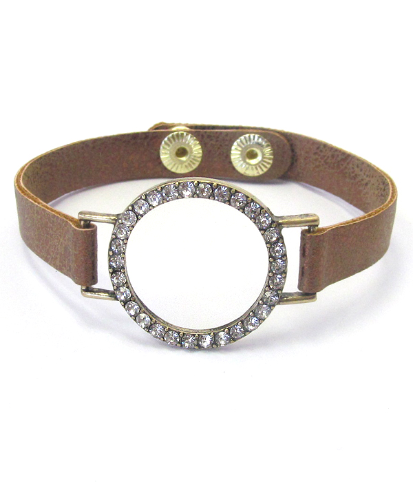 Crystal hoop and leather band bracelet