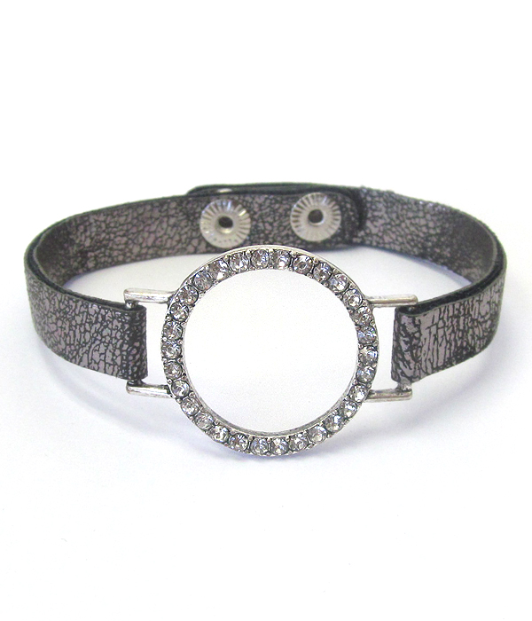 Crystal hoop and leather band bracelet