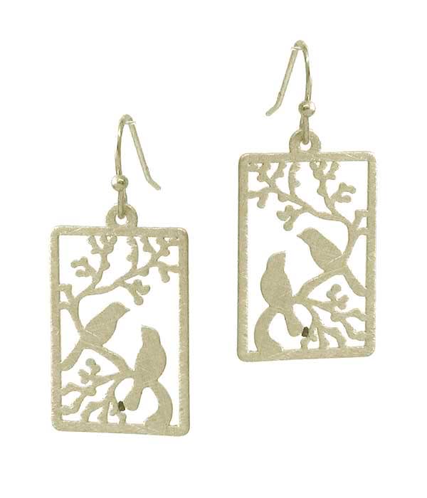 BIRD ON BRANCH BRASS EARRING