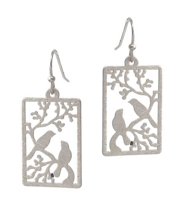 BIRD ON BRANCH BRASS EARRING